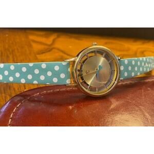 Women's 32mm Gold Tone Charming Charlie Watch, Polka Dot Band